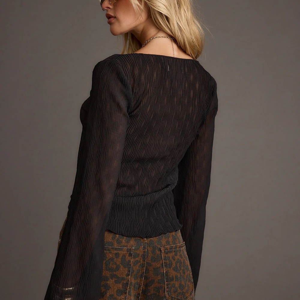 Boulevard Black Long Sleeve Tie Front Blouse - S - Picture 2 of 2